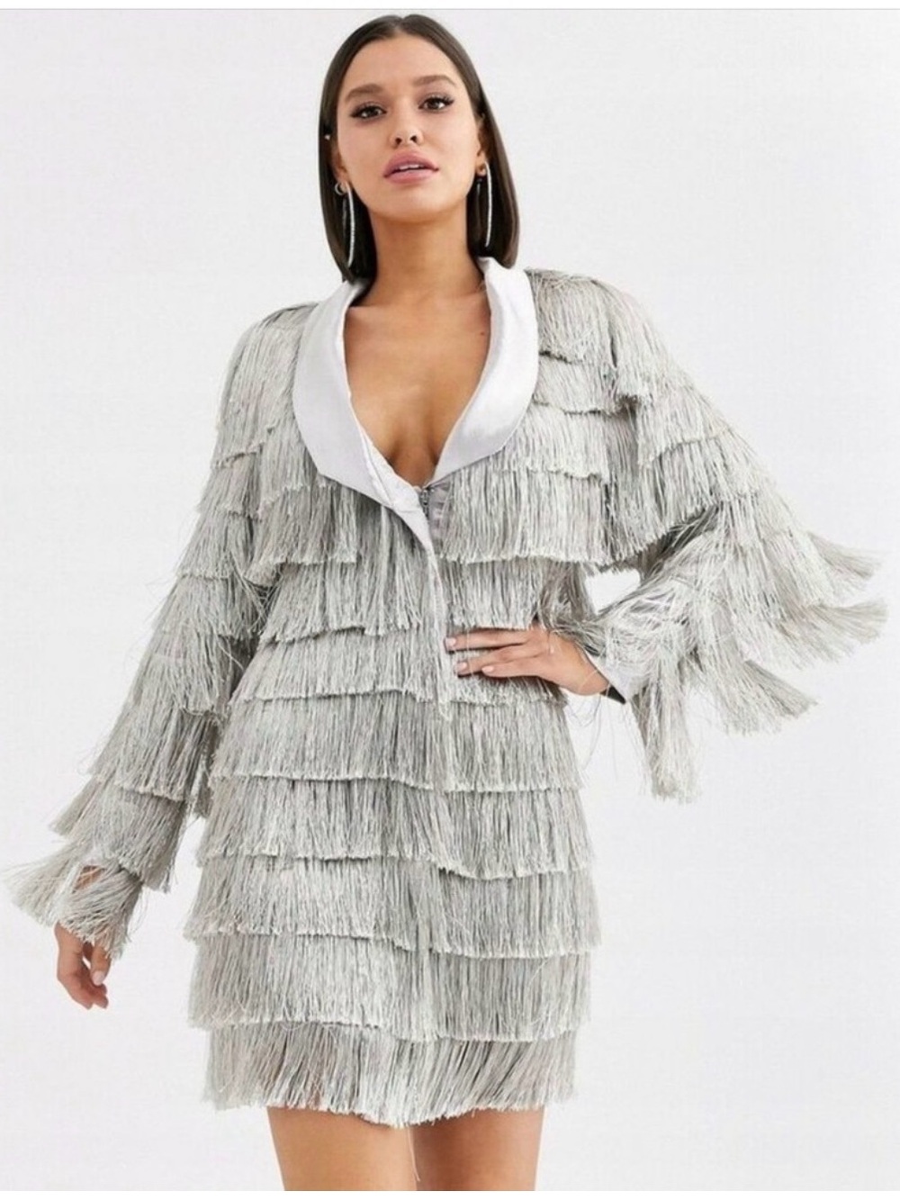 Lavish Alice Silver Fringe Tiered Mini Dress